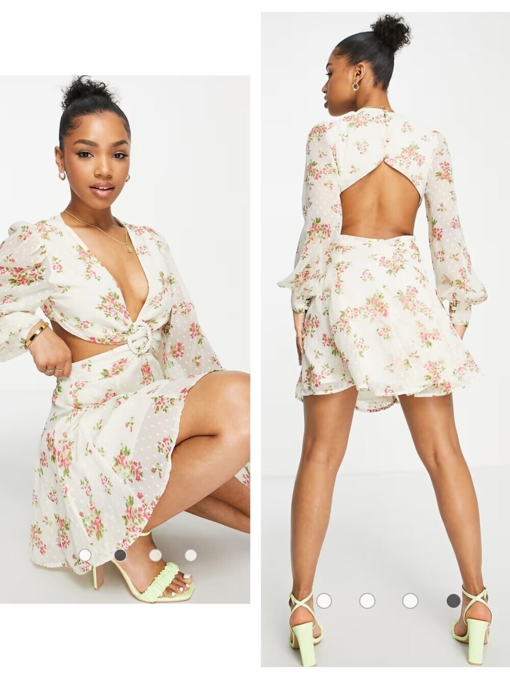 ASOS DESIGN ring detail cutout mini dress in ditsy floral Size 12